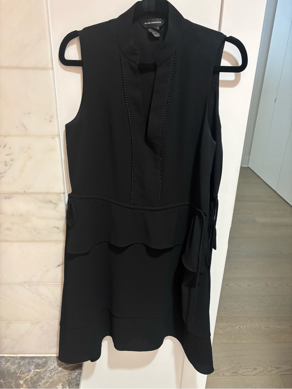 Club Monaco Black Sleeveless Ruffled Sheath Dress